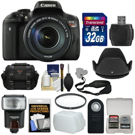 Canon EOS Rebel T6i Wi-Fi Digital SLR Camera & EF-S 18-135mm IS STM Lens with 32GB Card + Case + Strap + Filter + Flash + Remote + Kit