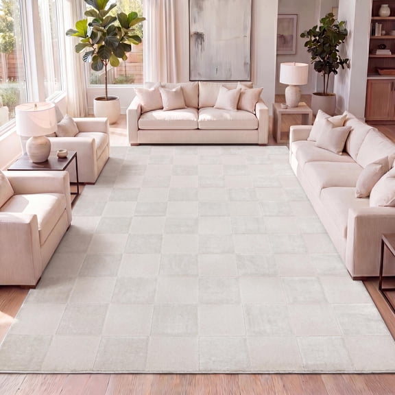 JONATHAN Y SANDSTONE 5 x 8 Area Rug, Thea Geometric Checkerboard - White/Cream, SND103B-5
