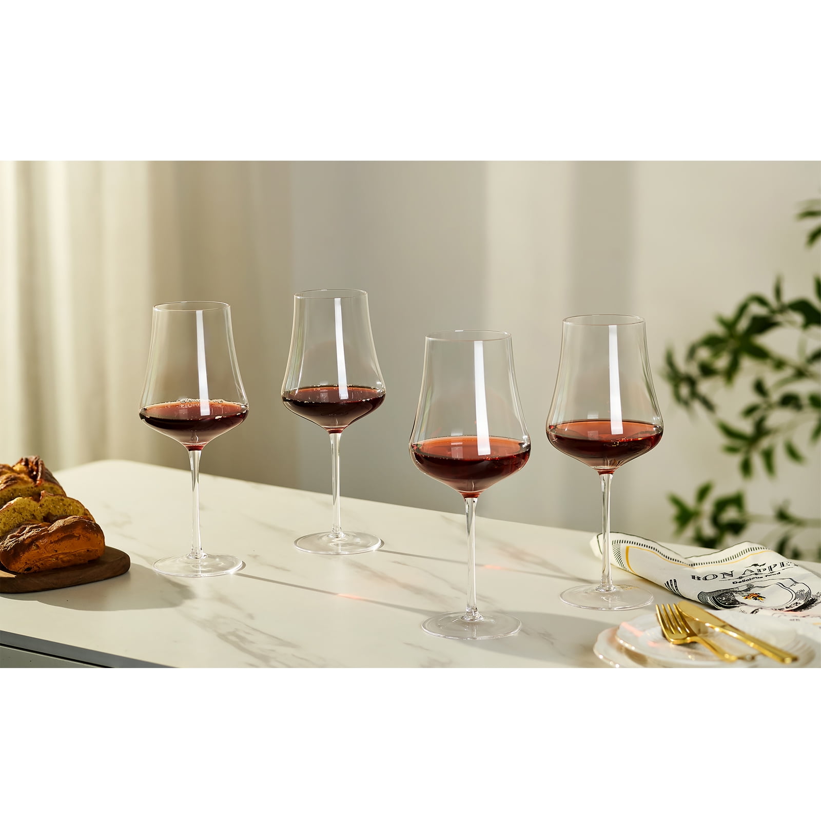 Nuptio Large Wine Glasses Set of 4-25oz: Hand Blown Crystal Tall Stem Red Wine Glass for Christmas Wedding Anniversary Party - Gift Box for any Occasion