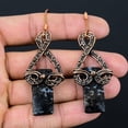 thumbnail image 2 of Natural Black Jasper Gemstone Handmade Copper Wire Wrap Earring 2.99, 2 of 4