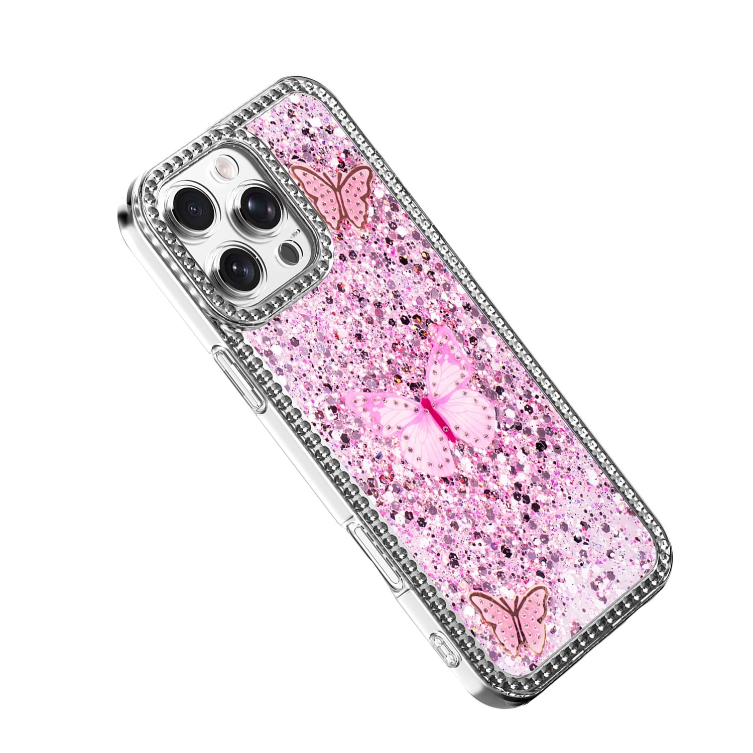 Shiny Butterfly Case for iPhone 17 Pro - Pink