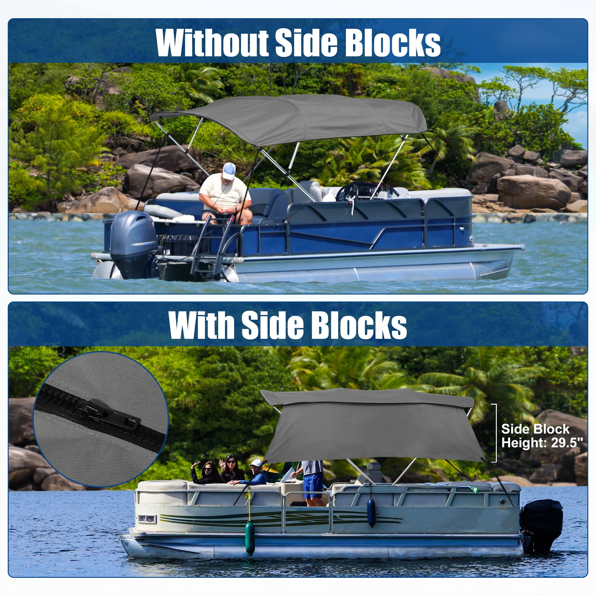 Unique Bargains 4Bow 8'Lx54"Hx91"-96"W Bimini Top Canvas