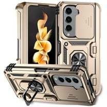 for Galaxy Z Fold 5 Case, Soft TPU & Hard PC Anti-scratch Sliding Cover Full Protection Ring Stand Rotating Kickstand Holder Magnetic Shockproof Phone Case Cover for Samsung Z Fold 5 5G, Rosegold