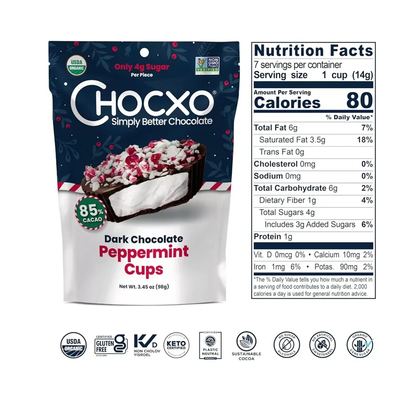 Pack of 6), Chocxo Dark Chocolate Peppermint Cups, 3.45 oz