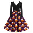 thumbnail image 2 of Halloween Dresses for Women Pumpkin Hepburn V-Neck Vintage Swing Dress Ghost Cocktail Long Sleeve Cute Tea Length Dress with Belt S, 2 of 5