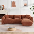 thumbnail image 3 of Kevinplus Mid Century Modern Couch 3-Seater Sofa with Ottoman Soft Padded Seat Upholstered Footrest Stool Ottoman Foot Stool for Living Room, Bedroom. Orange, 3 of 11