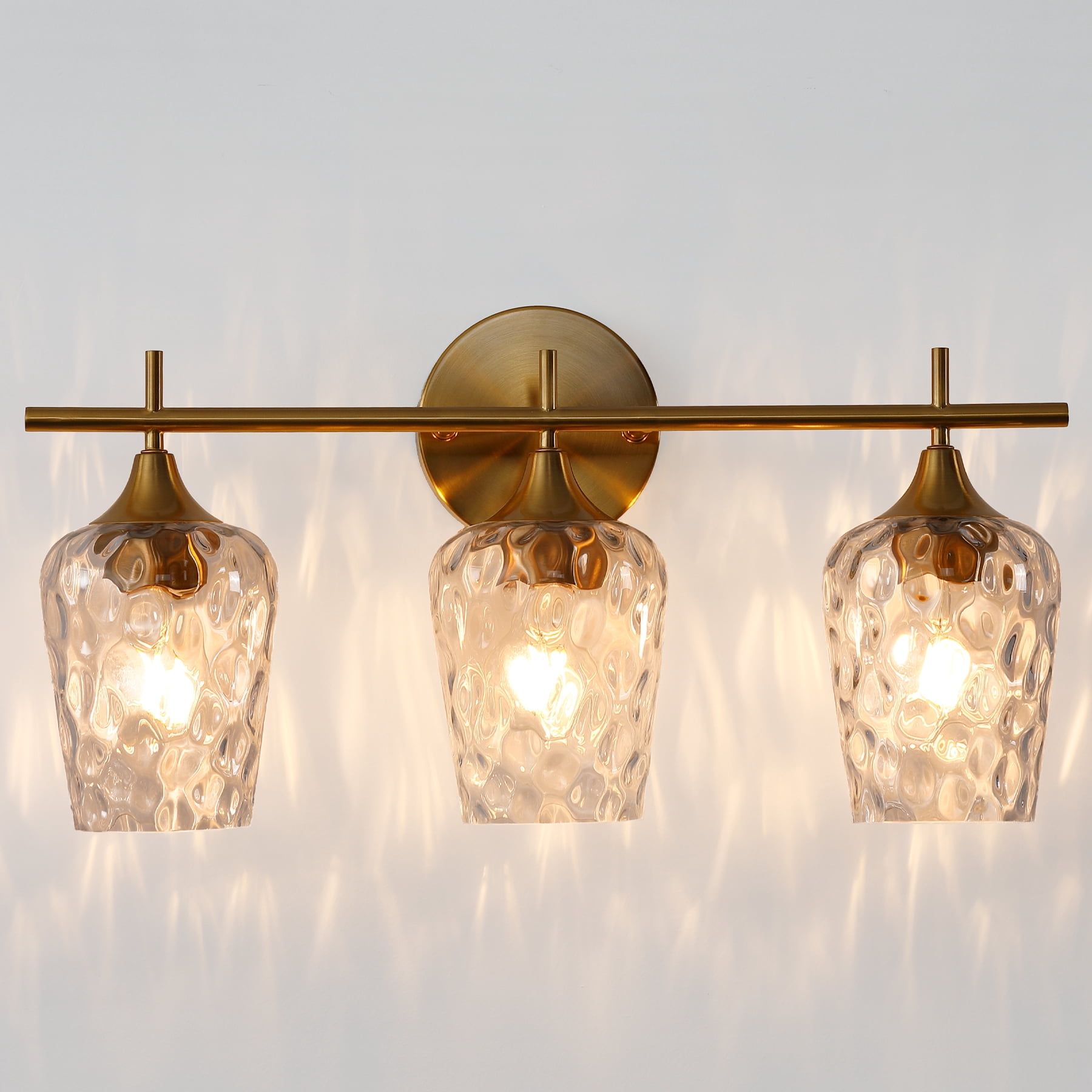 Fnova 3-Light Bathroom Vanity Light, Water Ripple Hammered Glass Shade, Damp Rated Bathroom Wall Light Fixture for Bathroom Vanity Mirror Bedroom Hallway Living Room