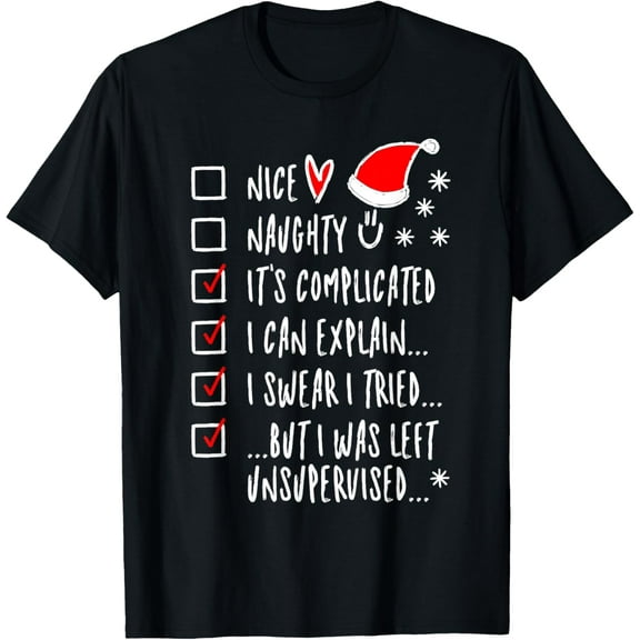 Premium model-Unisex-100% cotton-Santa Claus Naughty Or Nice List For & Adults Unisex-Adults & Funny Christmas T-Shirt Black Small Classic Fit Crew Neck Short Sleeve