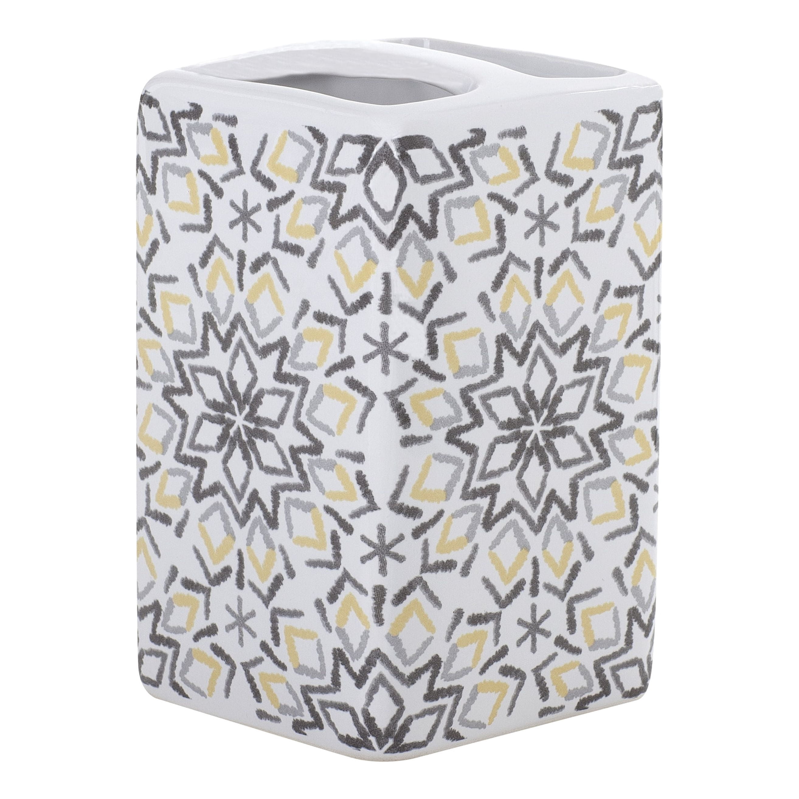 Mainstays 17-Piece Majestic Mandala Polyester/Ceramic Shower Curtain & Bathroom Accessory Set, White Print