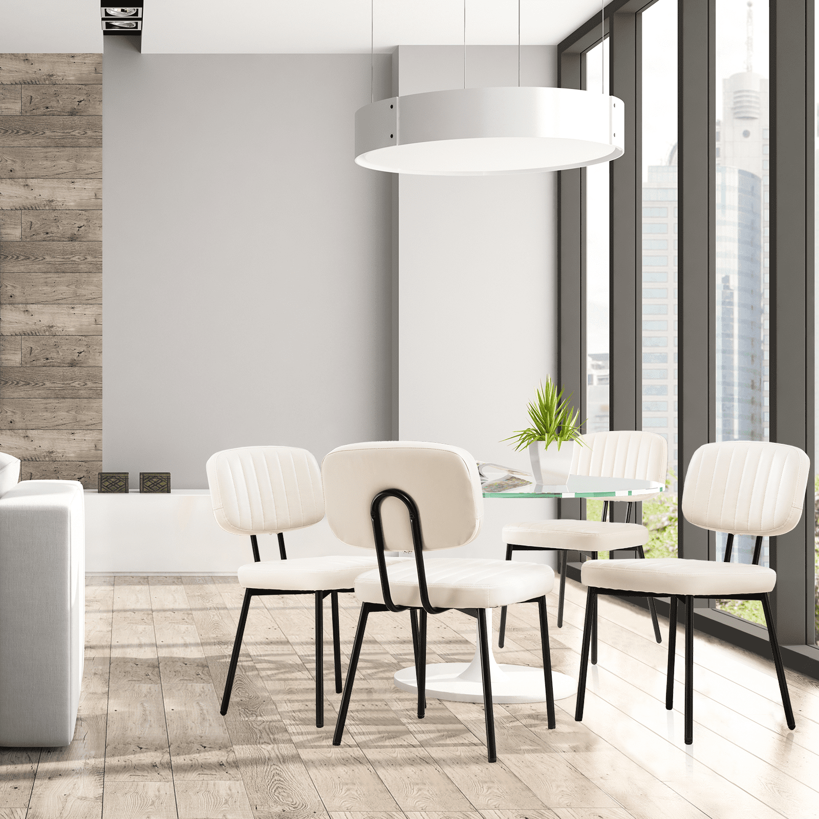 MAYEERTY Dining Chair Set of 2, Upholstered Mid Century Dining Room Accent Chairs with Faux Leather Cushion Seat, White