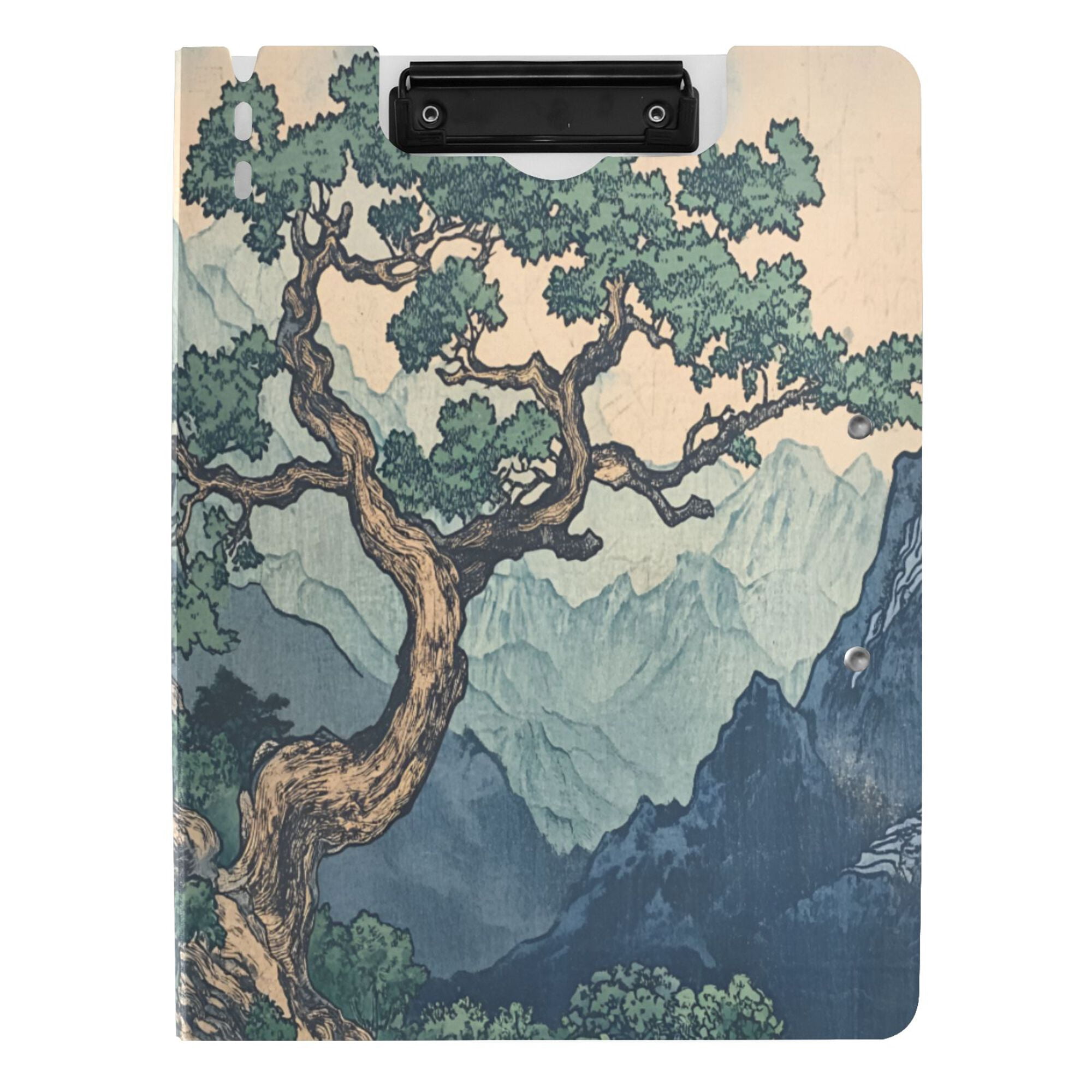 FORMRS A4 Clipboard Folder with Pen Holder Horizontal Foldable School Office Binder, Tree in The Mountains