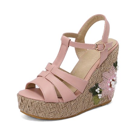

Lolmot Women S Wedge Sandals Platform Ankle Strap Fish Mouth Wedge Sandals Open Toe Casual Summer Straw Woven Classic Wedge Sandals Summer Bohemian Comfortable Wedding Shoes