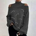 thumbnail image 2 of hotojiny Women Fall Winter Knit Sweaters Long Sleeve Off Shoulder Sweater Turtleneck Pullover Loose Tops, 2 of 5