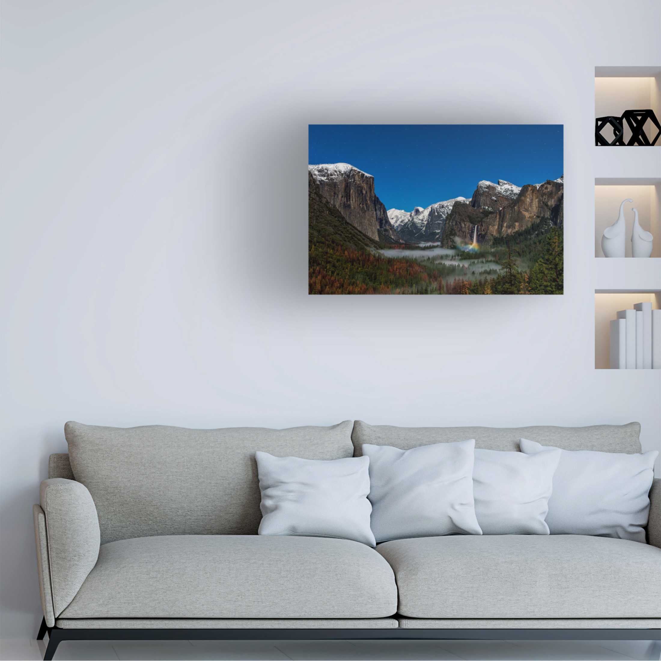 Canvas Wall Art - Hua Zhu 'Bridalveil Fall Moonbow' Wall Art for Living Room, Bedroom, or Office Décor by Trademark Fine Art - 32 x 22 Inches