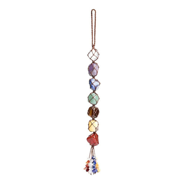 Adorno de cristal hecho a mano para ventana de coche, 7 chakras, decoración del hogar, adorno de Feng Shui, meditación de yoga, decoración del coche, adorno de Navidad, adorno de piedra de palma moleteada JM