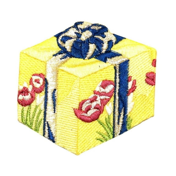 ID 8070 Present With Flower Paper Patch Christmas Embroidered Iron On Applique