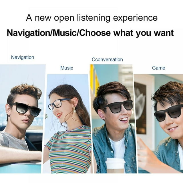 Lunettes de Soleil Intelligentes Audio Bluetooth/ Haut-Parleur Intelligent/ Lunettes Bluetooth/ Lunettes Intelligentes/ Lunettes de Soleil Bluetooth/ Unisexe - Audio Ouvert Exceptionnel - Verres Teintés Noir Transparent
