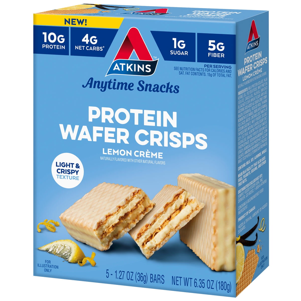 Atkins Snack, Protein Crisp Wafer, Lemon Creme, 10g Protein Dessert, Low Carb, 5 Count