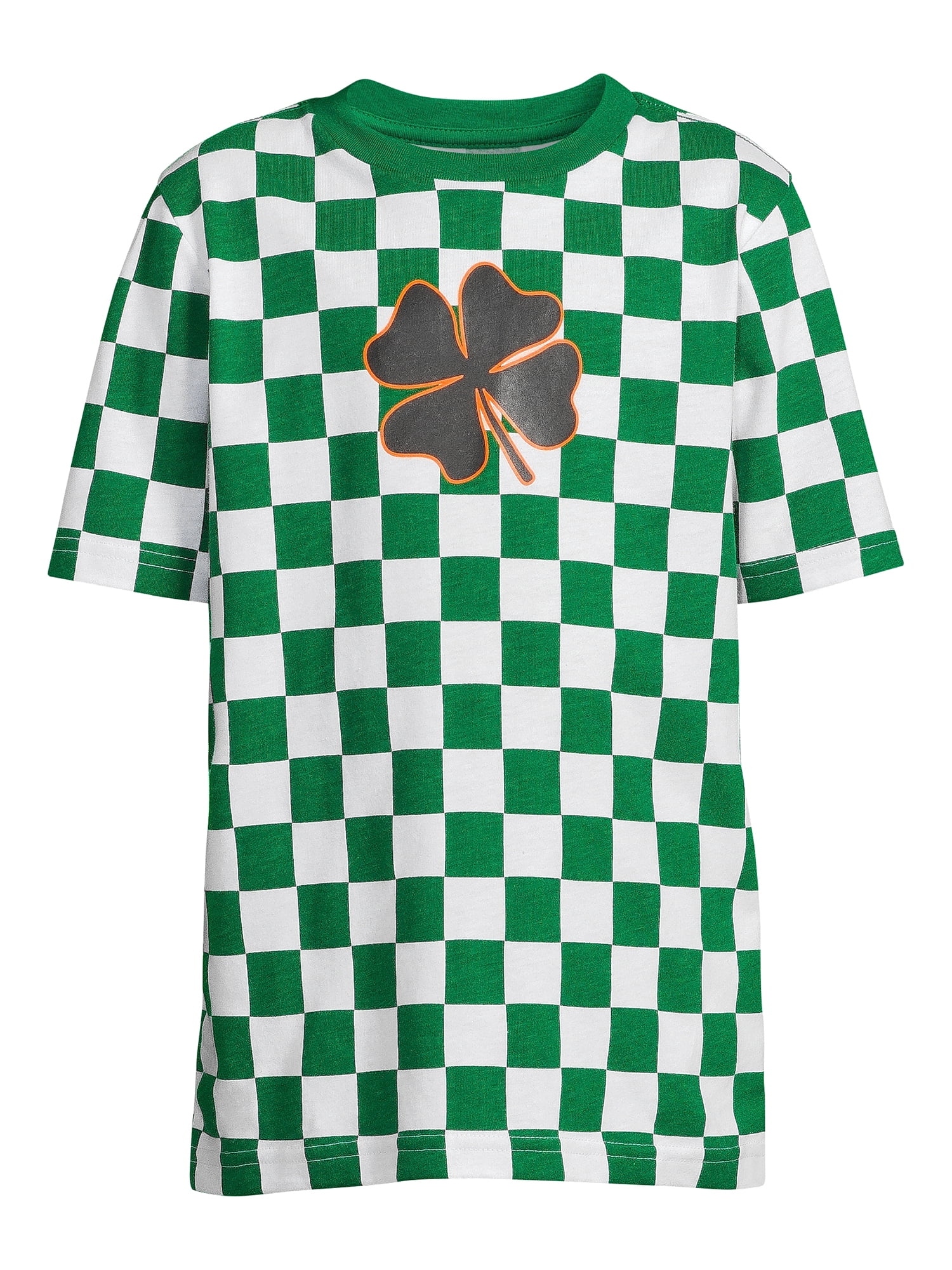 Saint Patrick’s Day Boys Big Shamrock Check T-Shirt, Sizes 4-18 & Husky