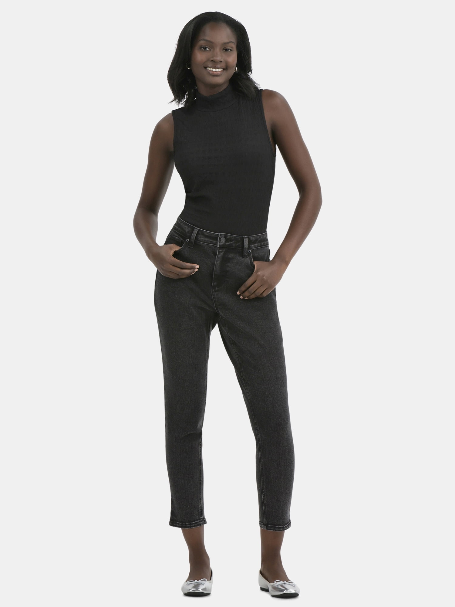 Time and Tru Women's Pucker Mock Neck Top, XS-XXXL