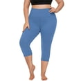 thumbnail image 2 of FlorCurve Plus Size Capri Leggings for Women with Pockets High-Waist Tummy Control Yoga Pants Stretch Workout Leggings, Blue 2XL, 2 of 6
