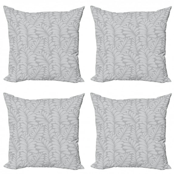 Floral Throw Pillow Cushion Case Pack of 4, Illustration of Exotic Tropical Leaf Silhouettes in Repeated Style, Modern Accent Double-Sided Print, 4 Sizes, Pale Purpleblue Coconut, by Ambesonne
