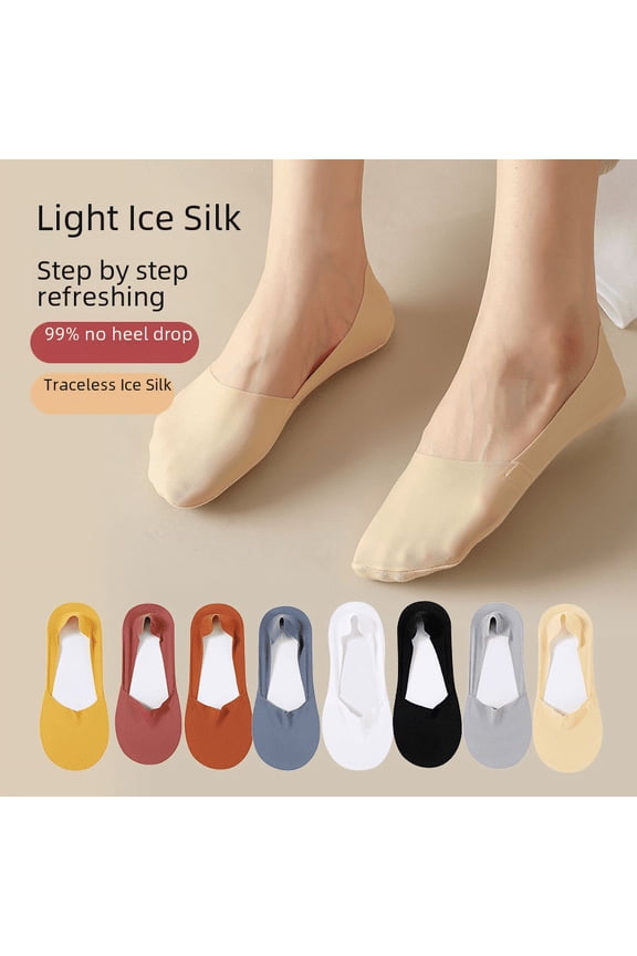 Shallow Mouth Invisible Ice Silk Boat Socks Women's Summer Thin Breathable Silicone Non-Slip Deodorant Cotton Bottom Ultra-Thin Socks for Children