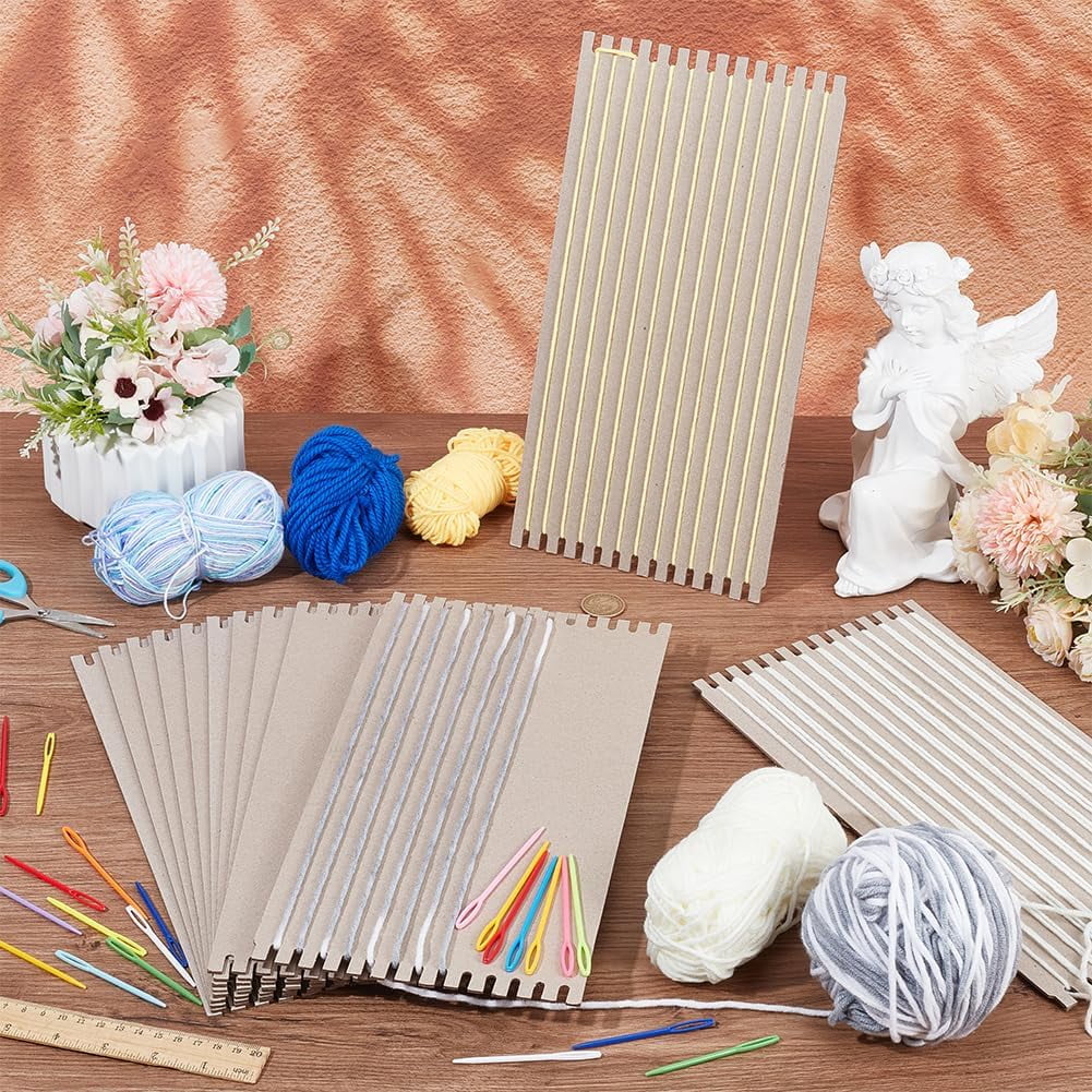 36Pcs Cardboard Weaving Looms Kit (No Wool Yarn) Include 12pcs Wide Notch Weaving Looms 24pcs Plastic Sewing Needles for Beginner Knitting Sewing Crochet Basket Jewelry Crafts-13x6-1/2 Mixed Color