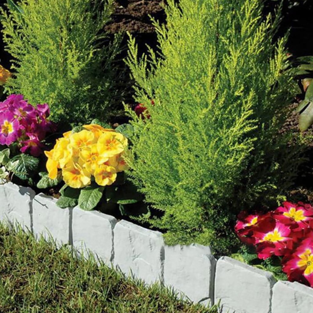 10 Pack Plastic Garden Edging, Faux Stone Landscape Border Fence for Flower Beds and Lawn, Flexible DIY Yard Edging with Trim-Free Flange (Gray, 23.5cm)