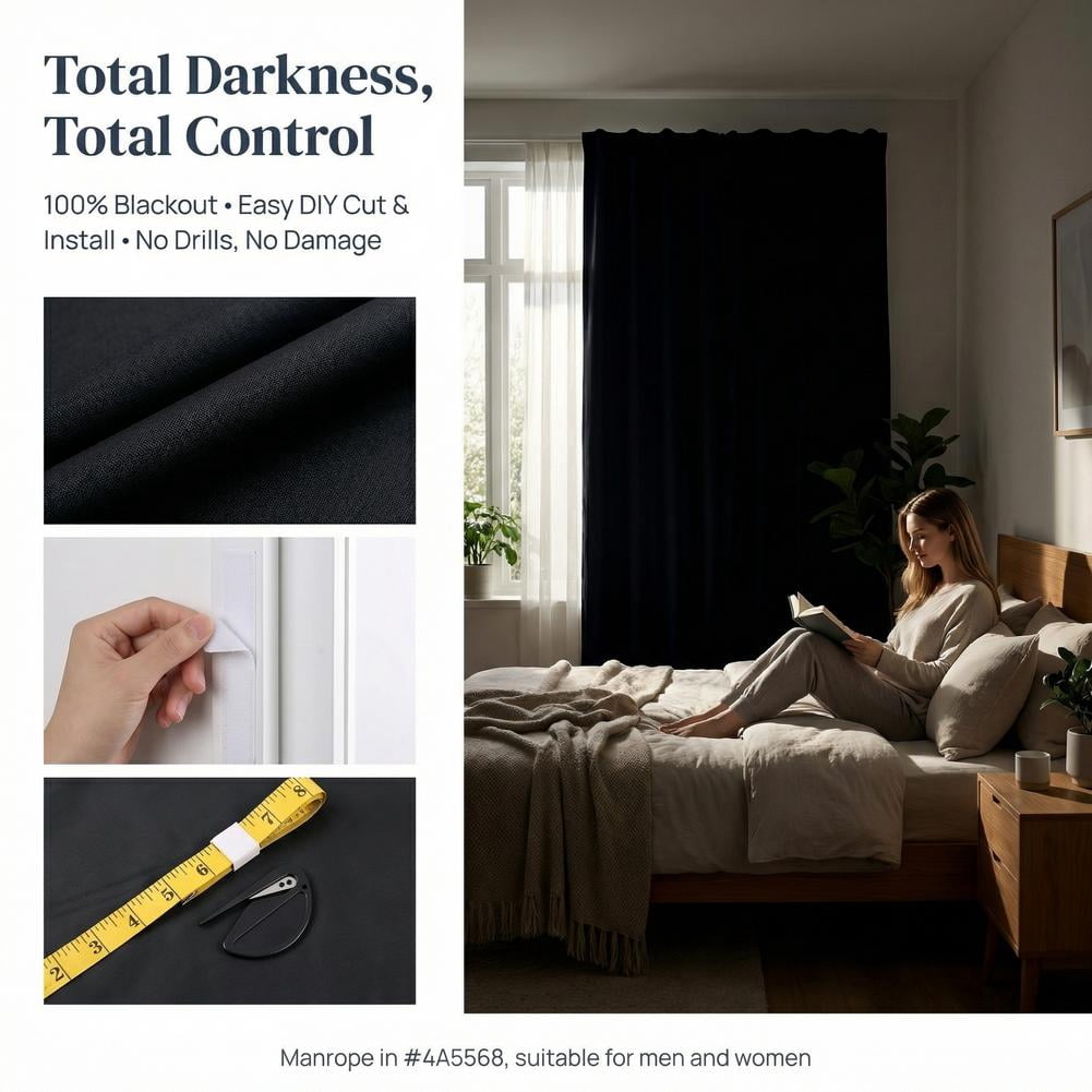 78.74 × 58.27 inches Blackout Portable Curtain Cuttable No Drill Window Shade, Temporary Room Darkening Blind for Nursery Travel RV Bedroom