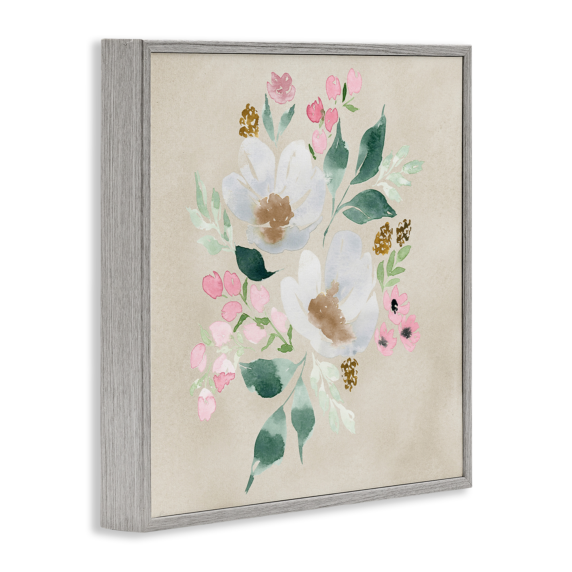 Stupell Industries Neutral Floral Beauty Botanical & Floral Painting Gray Framed Art Print Wall Art, 12 x 12