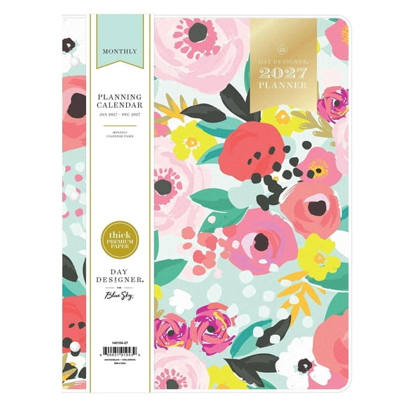 Blue Sky Day Designer 2027 Monthly Planner Calendar, January 2027 - December 2027, 8.5" x 11", Clear Flexible Cover, Stapled Binding, Secret Garden Mint