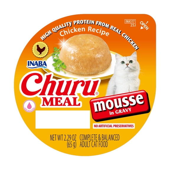 INABA Churu Meal Mousse Adult Wet Cat Food, 2.29 oz cup, 1-count, Chicken Recipe