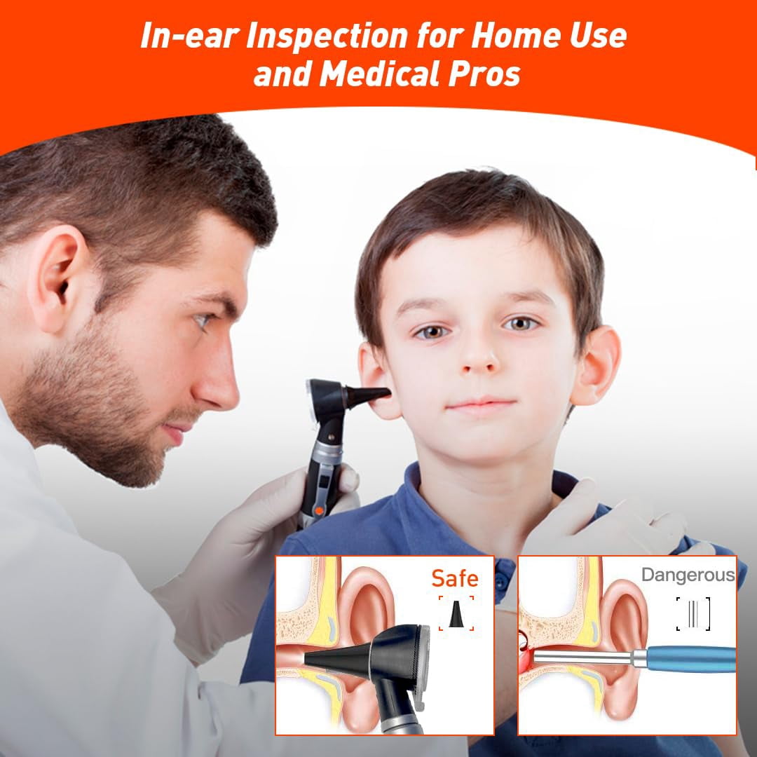 Scian Otoscope - Ear Scope with Light, Fiber Optic Otoscopes with Hard Plastic Case, Pocket Ear Infection Detector for Nurses, Kids, Elders, Home Use (Black)