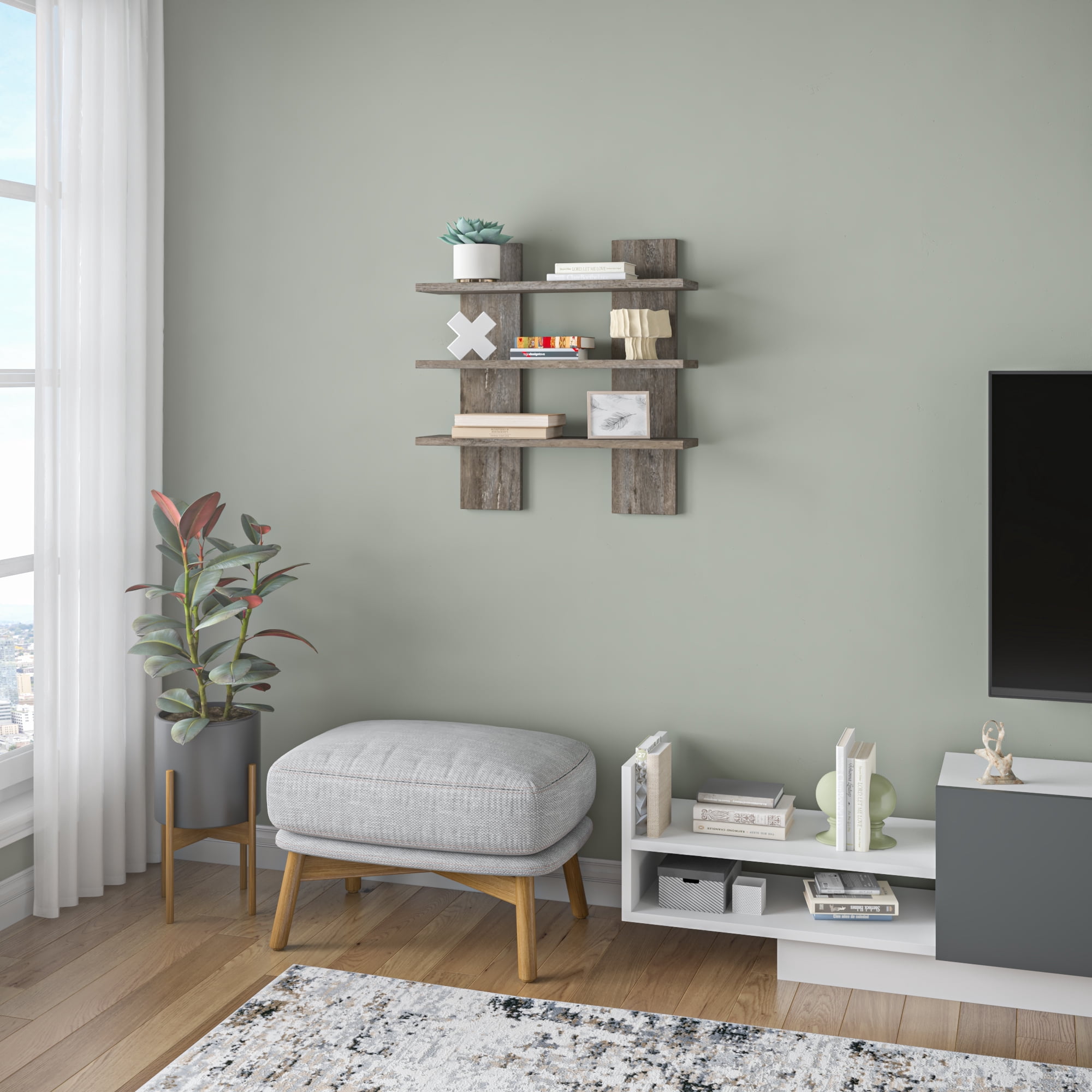 Ada Home Decor Furniture 19.7" 3 Tier Wenge Waco Modern Wall Shelf