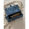 thumbnail image 5 of Women's Blue Suede Shoulder Bag, Retro Underarm Purse with Knot Strap, Flap Closure Handbag, Casual Evening Tote for Daily Use, 5 of 7