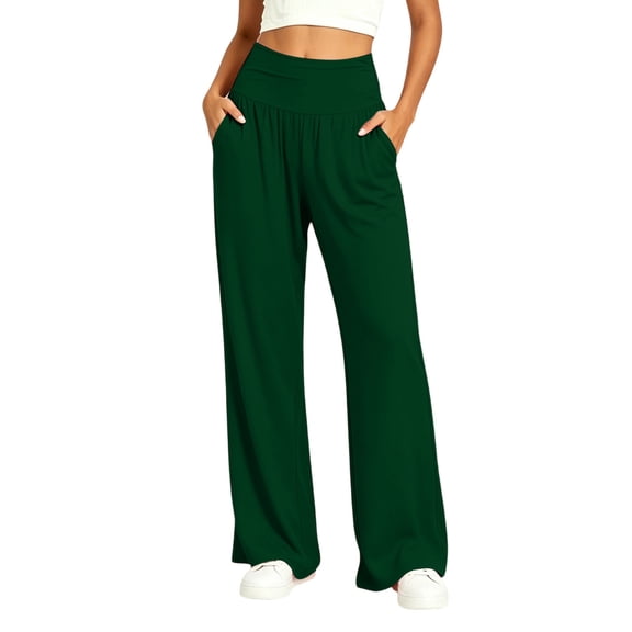 TaTaai Womens High Waist Wide Leg Yoga Pants with Pockets Loose Casual Trousers Bottoms for Daily Gym Summer