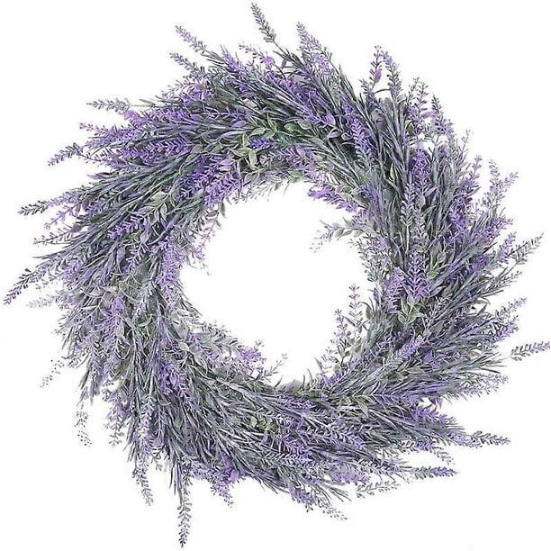 18" Artificial Lavender Wreaths Fake Lavender Flower Wreath for Front Door Farmhouse Wreath Welcome Door Wreath for Summer Hanging Wall Window Decor