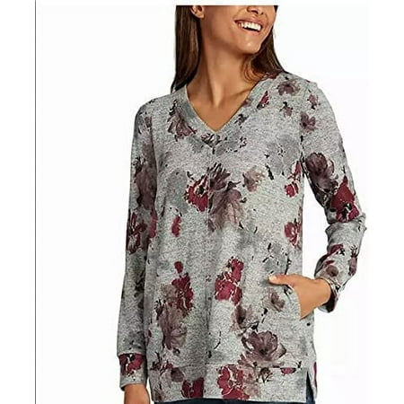 Ellen Tracy Women's Cozy V-Neck Tunic with Pockets (Romance Floral, XX-Large)
