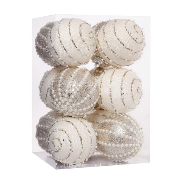 12 piezas de adornos de bolas navideñas, decoración navideña, recuerdo de fiesta, árbol de Navidad colgante Champán blanco