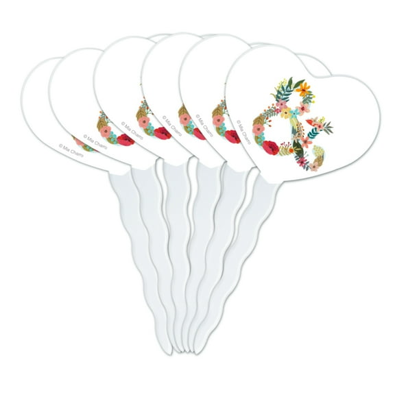 Ampersand & Floral Heart Love Cupcake Picks Toppers Decoration Set of 6