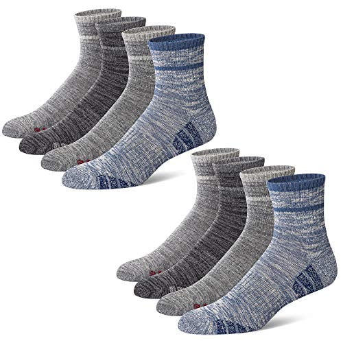 u&i Mens Performance Cushion Cotton Mid Cut Quarter Athletic Socks, Grey (8-Pack)