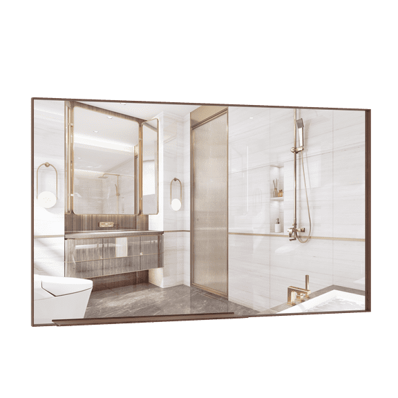 Knubmt Rectangle Decorative Large Vanity Mirror Aluminum Frame Wall Mirror for Bathroom, Living Room, Bedroom, Brown, 60"x36"
