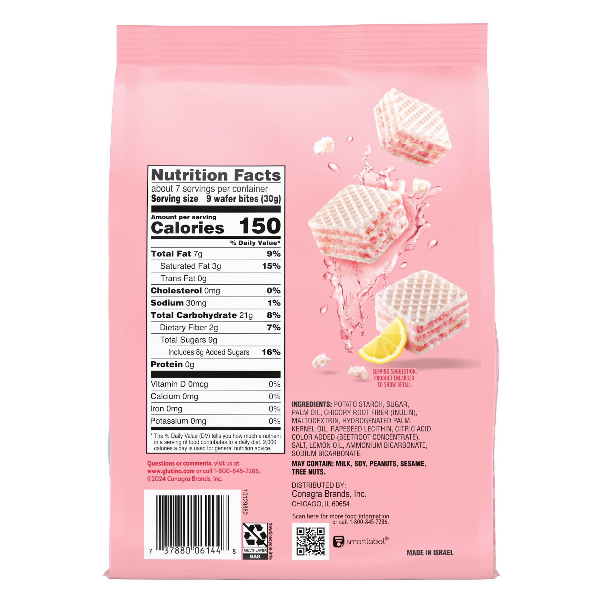 (6 pack) Glutino Pink Lemonade Wafer Bites, Gluten Free Wafer Cookies, 7 oz.