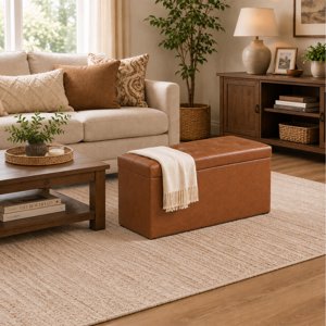 Nnovaroom 30" Faux Leather Storage Ottoman, Brown