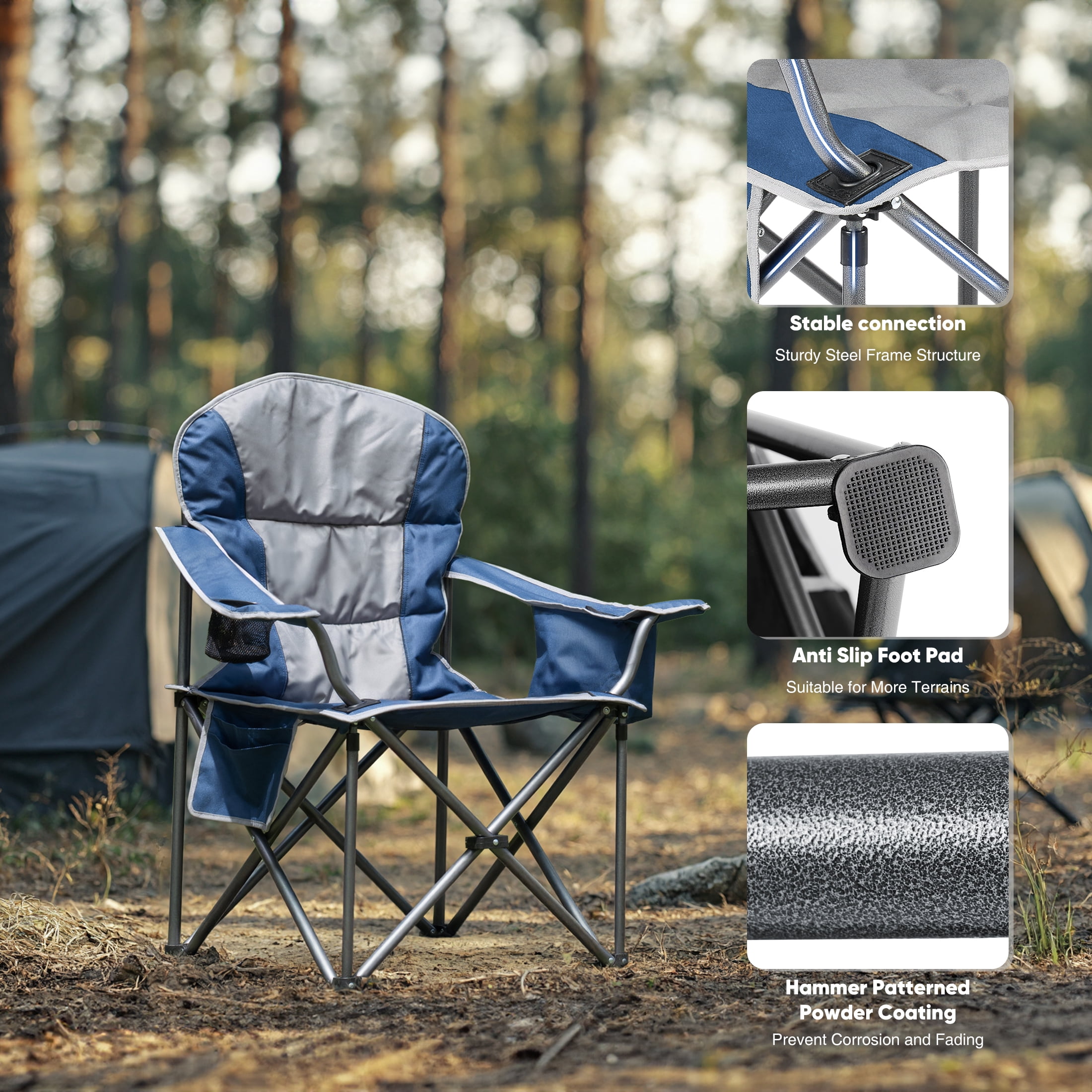 GIANNA Heavy-Duty Outdoor Folding Chair – Oversized Comfort with 300-500 lbs Support, Cushioned Back & Arms, Collapsible Design with Cup Holder for Camping, Sports & Backyard Relaxing