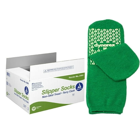 Dynarex Slipper Socks with Grips for Women & Men, Single-Sided Grippy Sock with Elastic Band, Anti Slip, No Latex, - Medium, Green, Pack of 48