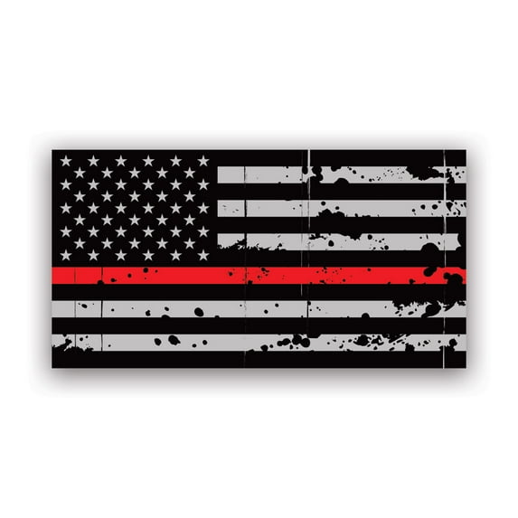 Tattered Thin Red Line Subdued American Flag Sticker Decal - Self Adhesive Vinyl - Weatherproof - Made in USA - firefighter firemen emt ems first responder