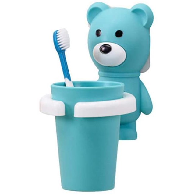 Porte-brosse à Dents en Forme d'Animal Mignon Mural Sans Perçage pour Enfants avec Gobelet Orange