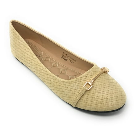 

Victoria K Weaved Pattern With Gold Buckle Ballerina Flats (Women)
